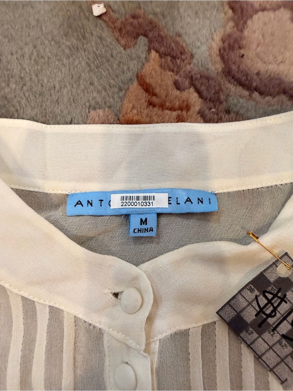 ANTONIO MELANI Sheer Ivory Pleated Button-Front Blouse - Picture 2 of 2